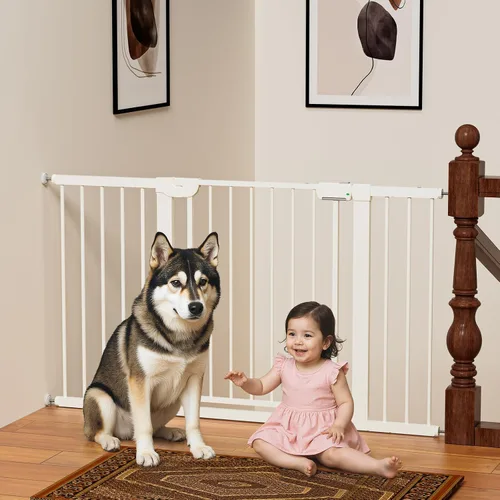 Vista 12 de Puerta magnética para bebés de 29.5 a 40.6 pulgadas para escaleras, puerta de perro montada a presión para interiores, puerta de mascotas de cierre
