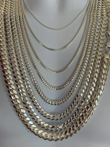 Vista 4 de Cadena de eslabones cubanos Miami de plata de ley 925 maciza, 0.079-0.472 in, 18-30 pulgadas, gran collar pesado para hombres o mujeres, hecho