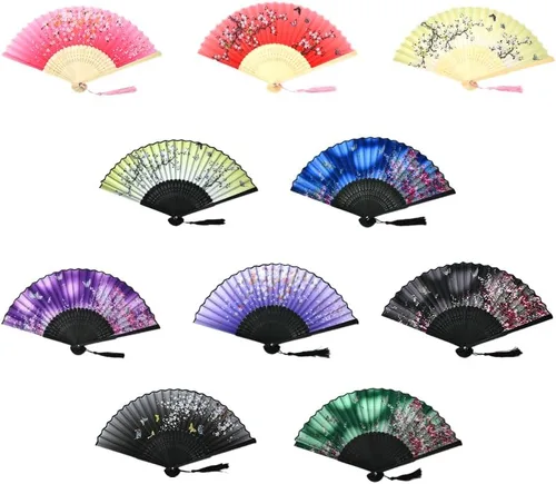 Vista 12 de HUNANBANG 4 abanicos de mano plegables de bambú oriental, solo para adultos, regalo de boda, recuerdos de fiesta, decoración de bricolaje