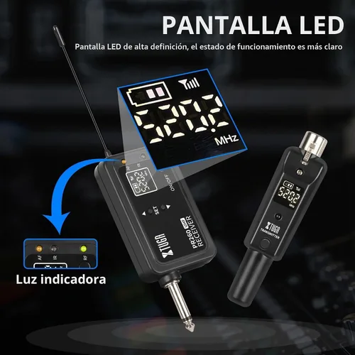 Vista 5 de XTUGA PR260 Adaptador de micrófono inalámbrico, transmisor y receptor UHF XLR