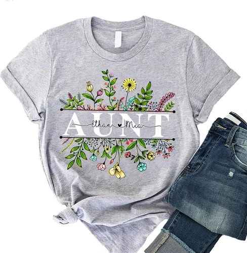 Vista 2 de NAZENTI Camisa personalizada para abuela, camiseta personalizada para mamá con apodo y nombre del niño, camisa para mujer, día de la madre