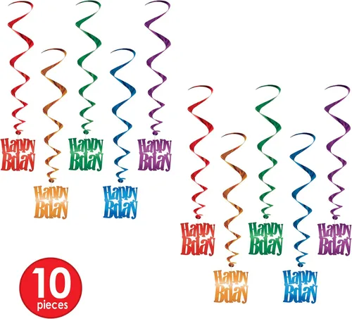 Vista 3 de Beistle 10 piezas de plástico metálico colorido feliz cumpleaños colgantes espirales espirales decoraciones de fiesta