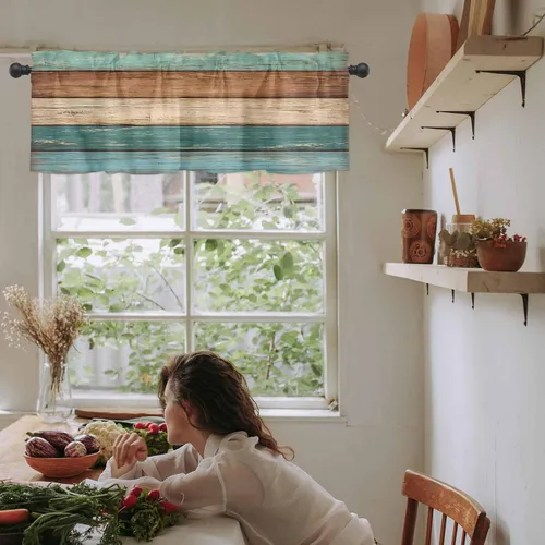Vista 117 de Cenefa de cortina con lazo rojo de Navidad para ventanas, sala de estar, cocina, baño, granja, bolas de Navidad de acuarela con diseño de bayas