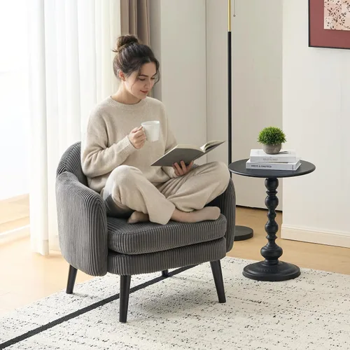Vista 16 de VINGLI Sillón de Acento Moderno Tipo Barril de 30.3" de Ancho con Reposabrazos Track, Patas de Madera Sólida, Cómoda Silla Club Tapizada, Sofá
