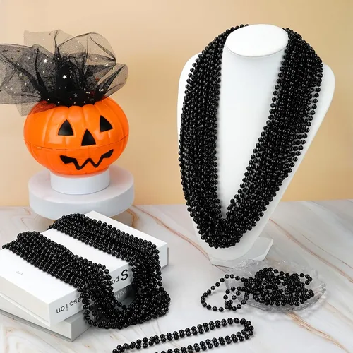 Vista 6 de ZZYFGH 12 Collares de Cuentas Negras, Collares de Cuentas de Navidad de 33'' 7mm, Disfraz de Collar de Cuentas de Mardi Gras Navidad, Accesorios