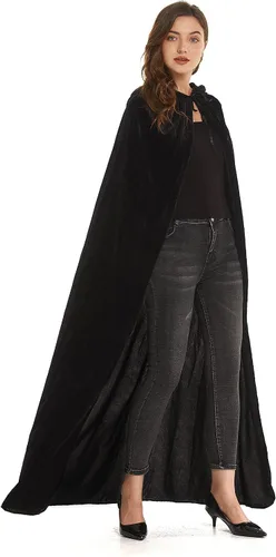 Vista 5 de Diffly Capa de terciopelo de 59 pulgadas con capucha unisex de Halloween para diablo bruja mago Halloween Navidad Cosplay
