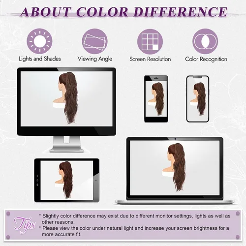 Vista 6 de BARSDAR 25 Inch Synthetic Dual Claw Clip Auburn Brown Loose Wavy Ponytail