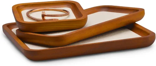 Vista 6 de Oirlv - Bandeja de exhibición de joyas de madera maciza, organizador Blanco crema