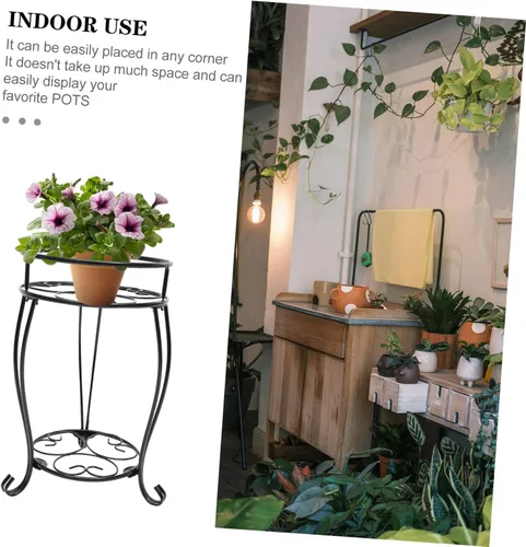 Vista 2 de Soporte de hierro resistente para plantas, elegante soporte para macetas para decoración de oficina en casa