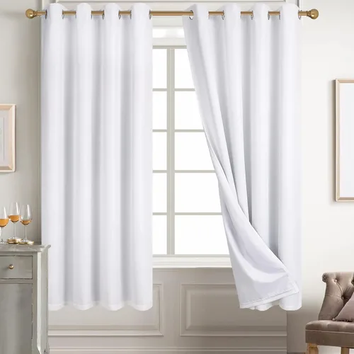 Vista 14 de Diraysid Cortinas 100% opacas de lino beige para dormitorio, con ojales, aislamiento térmico, cortinas de oscurecimiento de habitación