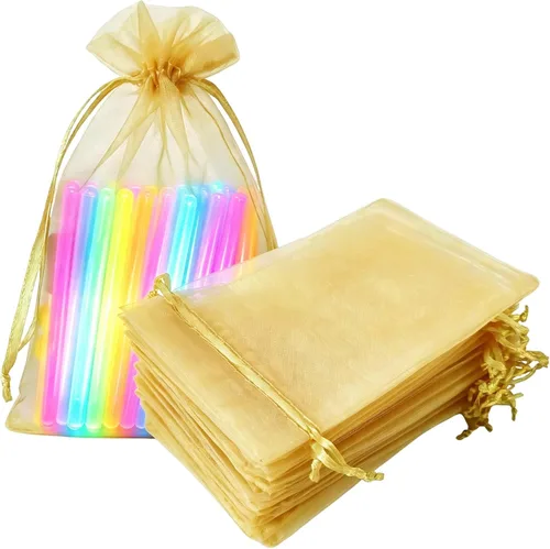 Vista 9 de Paquetes de 50 bolsas de regalo de organza de 4 x 6 pulgadas con cordón negro transparente, decoraciones de embalaje de tela transparente