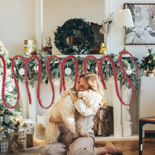 Vista 6 de Guirnalda metálica de oropel con purpurina de 66 pies para decoración de árbol de Navidad, bodas y fiestas de cumpleaños (dorado)