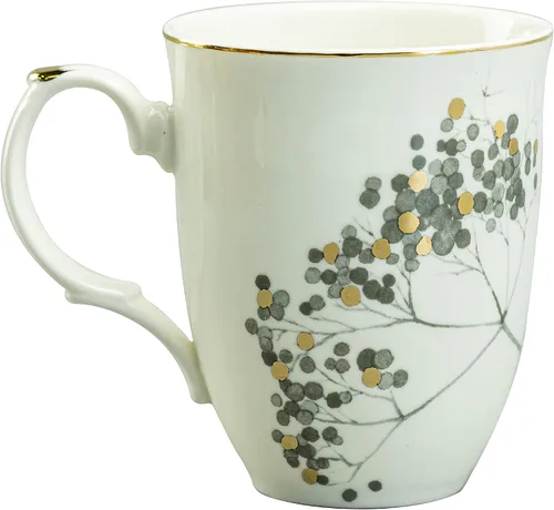 Vista 3 de Gracie China by Coastline Imports Juego de 4 tazas de porcelana con hojas metálicas, 12 onzas, oro negro