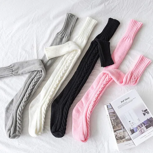 Vista 7 de VETHIN Calcetines de punto trenzado para mujer, para botas altas por encima de la rodilla, pierna larga, pierna de tubo para mujer, calentadores