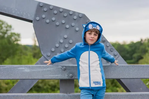 Vista 2 de SEGA Sonic The Hedgehog - Disfraz de forro polar con cremallera para niños pequeños a grandes