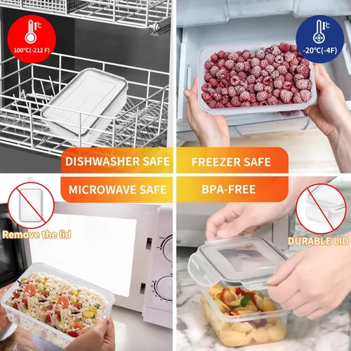 Vista 3 de 40 recipientes de plástico para almacenamiento de alimentos con tapas herméticas, sin BPA, contenedores para preparación de comidas a prueba