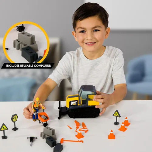 Vista 6 de Cat Workforce Bulldozer - Juego de acción de 23 piezas de construcción con figura articulada de 4 pulgadas, compuesto y moldes que no se secan