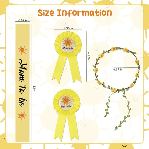 Vista 2 de Serencatcher Banda de baby shower para mamá niño, decoraciones de baby shower con el sol incluyen a mamá papá para ser pin corona de flores