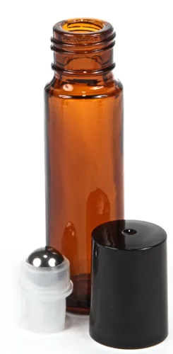Vista 5 de Vivaplex, 6, ámbar, botellas de vidrio con a bolilla con bolas de acero inoxidable de 0.33 onzas líquidas - gotero de 0.16 onzas líquidas incluido