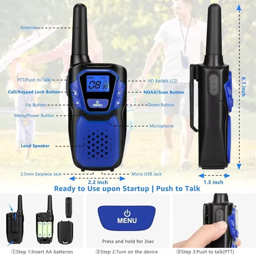 Vista 2 de Topsung Walkie Talkies para Niños Recargables Walkie Talkie para Adultos de Largo Alcance FRS Radio de 2 Vías Paquete de 3 con Cordón, Batería NOAA