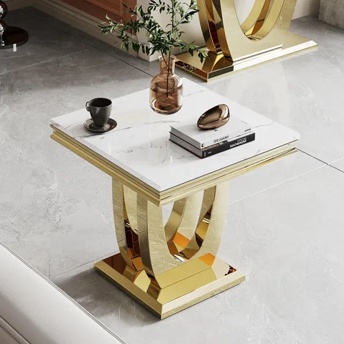 Vista 32 de Mesa de centro de lujo de mármol sintético con base en U de Mármol A-blanco oro15