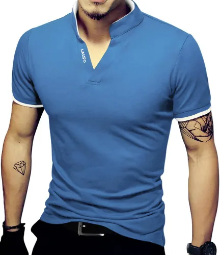 Vista 7 de LOGEEYAR Camisas polo Henley de moda para hombre, camisetas casuales de manga corta/larga, camisas de polo de algodón ajustadas para hombre Negro
