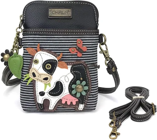 Vista 4 de CHALA Farm Animal Collection - Bolso cruzado para teléfono celular, piel sintética, lona, multicolor, con correa ajustable Vaca - Rayas Negras