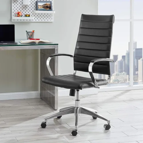 Vista 2 de LexMod Jive silla de oficina ejecutiva acanalada respaldo alto, Vinilo, Negro