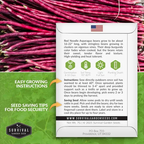 Vista 2 de Yardlong - Semillas de frijoles para plantar, semillas de frijoles espárragos de fideos rojos, vainas rojas extralargas en vides trepadoras amantes
