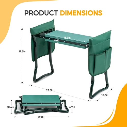 Vista 2 de Simple Deluxe Rodillero y asiento de jardín, taburete plegable con almohadilla de espuma EVA más gruesa, banco resistente, con bolsa