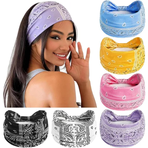 Vista 31 de Awumbuk Diademas anchas para mujeres anudadas antideslizantes bandas para la cabeza suaves diadema turbante accesorios para el cabello boho africano