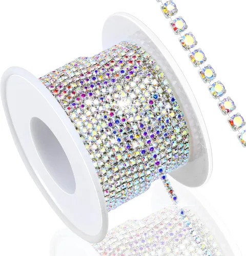 Vista 25 de Dowarm Cadena de cierre de diamantes de imitación de cristal de 10 yardas de 0.079 pulgadas para coser Crocs zapatos, ropa, vasos, cadena de Azul
