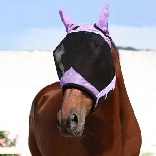 Vista 57 de Harrison Howard Máscara de mosca de caballo luminosa profesional estándar con orejas protección UV para caballo, azul y plateado, pequeño poni Azul