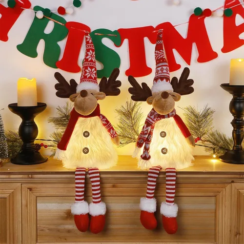 Vista 3 de Juegoal Paquete de 2 renos de Navidad iluminados con patas colgantes, figuras de alce rodolfo hechas a mano de 23 pulgadas, regalo de vacaciones
