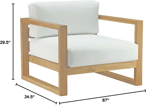 Vista 2 de Modway Upland - Juego de sofá modular de 3 piezas de madera de teca para patio al aire libre con cojines en blanco natural