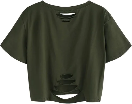 Vista 2 de SweatyRocks - Camiseta corta de mangas cortas de verano para mujer con estilo desgastado