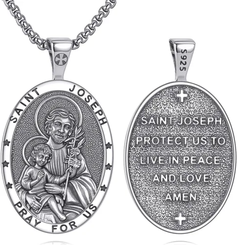 Vista 10 de Collar de Santo Patrón Plata de Ley 925 Colgante Medallón Amuleto Ovalado con Cadena de 22+2 Pulgadas Regalo de Joyería para Hombres y Mujeres