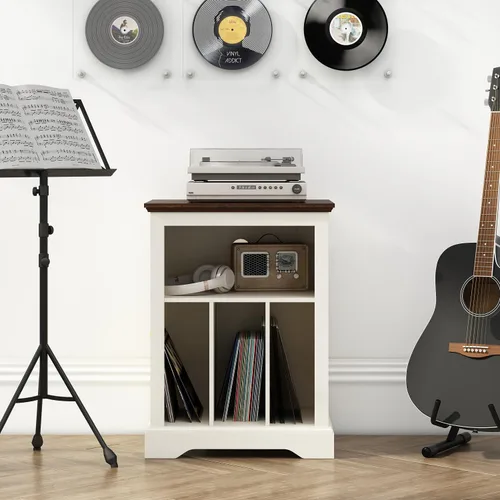 Vista 7 de Soporte de tocadiscos estilo granja, mesa auxiliar de 3 niveles, soporte para tocadiscos con almacenamiento para discos de vinilo, gabinete
