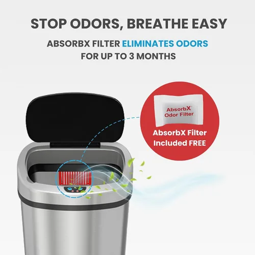 Vista 5 de iTouchless - Cubo de basura con sensor sin contacto y sistema de control de olores, forma ovalada, cubo de 13 galones y acero inoxidable para cocina