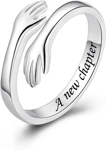 Vista 56 de Anillos de abrazo de plata esterlina S925 para mujeres, adolescentes y niñas, anillo ajustable para nieta, hija, esperanza, promesa, amistad, anillo