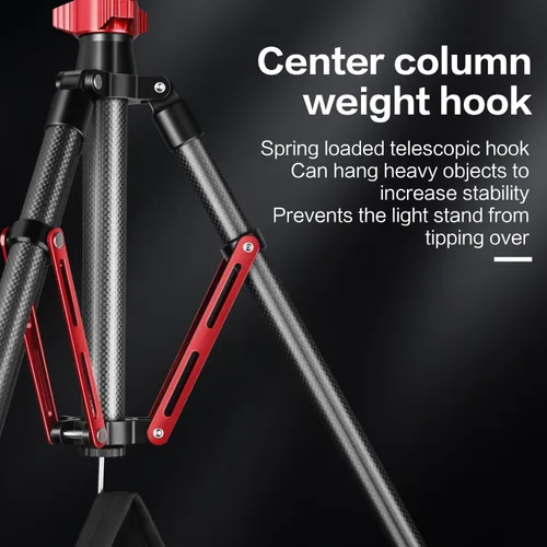 Vista 6 de FreeSea Soporte de Luz de Fibra de Carbono, Trípode Ajustable para Fotografía, 260cm/102inch Estudio Trípode Resistente para Speedlite Flash Softbox