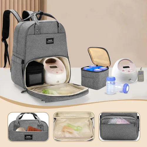 Vista 2 de CURMIO Bolsa para extractor de leche compatible con Spectra S1, S2, Medela, mochila para extractor de leche con compartimento para bolsa enfriadora
