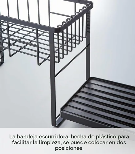 Vista 5 de YAMAZAKI Home Tower - Escurridor de platos ajustable de dos niveles, estante de secado compacto con ganchos, soporte para utensilios, acero - Negro