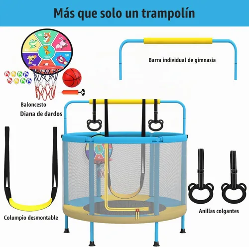 Vista 2 de LANGXUN 5ft 6-in-1 Kids Trampoline, Mini Toddler Trampoline for Girls Boys Azul Amarillo