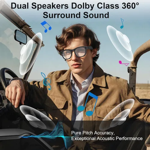 Vista 6 de Lentes inteligentes AI con cámara y Bluetooth, 1080P de grabación de video y fotos para hombres y mujeres, lentes de sol de audio que cambian