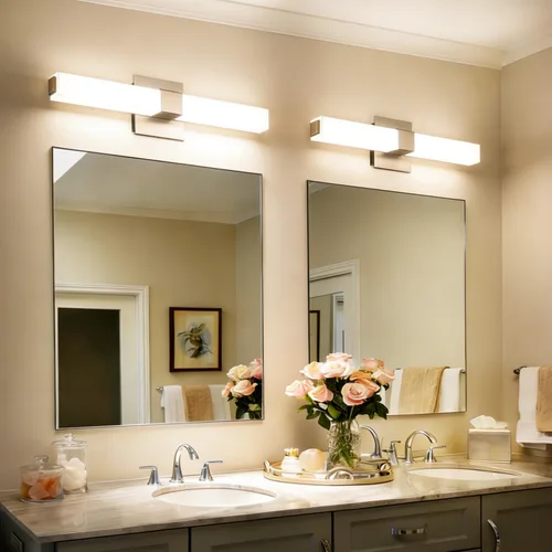 Vista 7 de Lámparas de baño de níquel cepillado: 24 pulgadas, regulable, moderna, minimalista, LED, a prueba de humedad, 5CCT