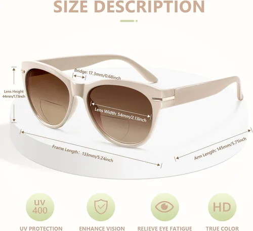 Vista 5 de EASY READ Pack de 2 lentes de sol bifocales para leer para mujer, lentes de sol modernos con protección UV400