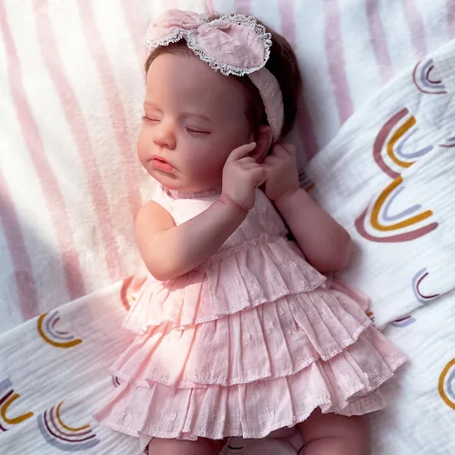 Vista 7 de KSBD Muñecas realistas de bebé recién nacido, niña de 20 pulgadas durmiendo recién nacida con cuerpo suave y pesado, regalo de Navidad y cumpleaños