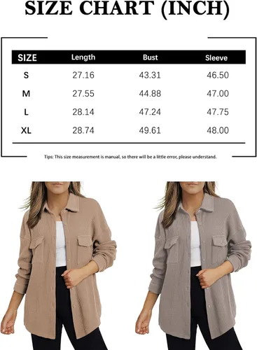 Vista 5 de Womens Waffle Knit Shackets Oversized Button Down Shirts Jackets Blouse Loose Fit Long Sleeve Fall Tops 2023