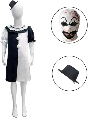 Vista 2 de ETEBAS Disfraz de payaso para cosplay, película de payaso, transpirable, cubierta para la cabeza para Halloween